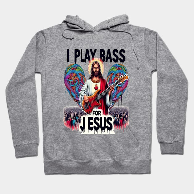 Jesus Depicted as a Bass Guitarist Performing for a Cheering Crowd Hoodie by coollooks